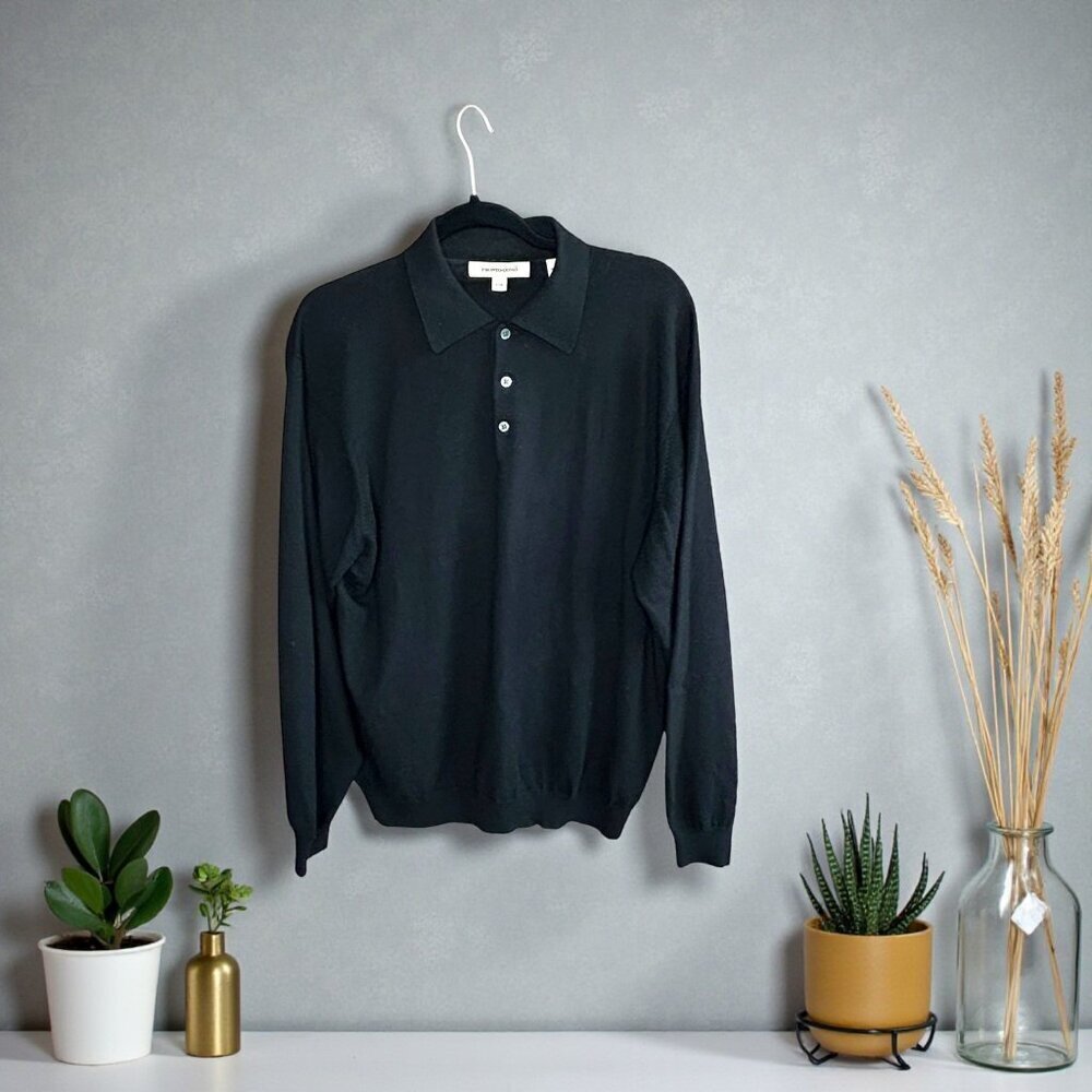 Pronto Uomo Men's Henley Sweater Black Merino Wool Size Large